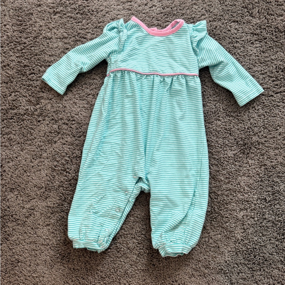 Gracie Romper, Pink and Mint Stripe